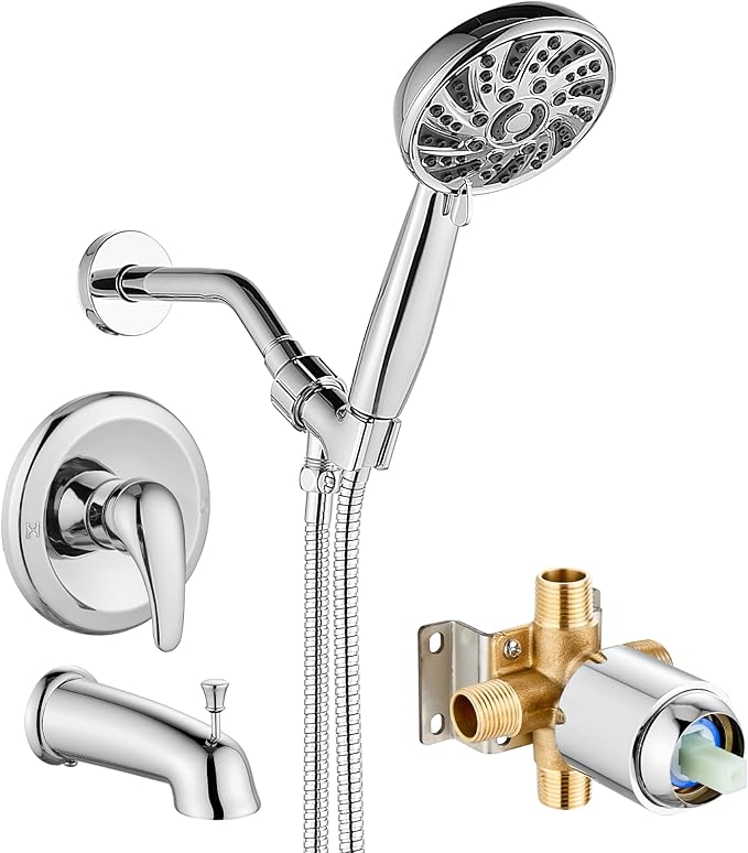 gotonovo Bathroom Shower Head Kit High Pressure Combo System Shower Faucet 6 Modes ABS Handheld Spray Shower Trim Kit Valve Included Shower Head and Handle Set Polished Chrome