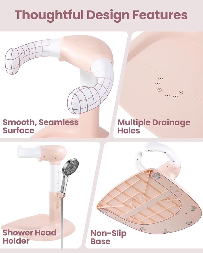 Baby Shower Stand for Infant to Toddler 6–36 Months, Baby Bath Stand Support with Adjustable Height, Anti-Slip Stable Design, Multi-Purpose Toddler Bath Helper, Infant Shower Gifts,Pink