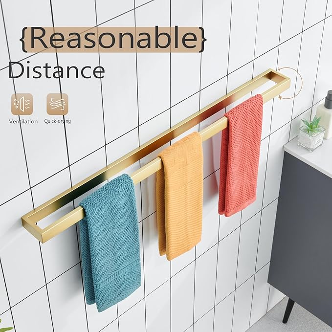 KOKOSIRI Towel Bar Brushed Gold Bath Towel Holder 32 Inch Kitchen Towel Hanger Rack Stainless Steel Bathroom Hardware Wall Mounted, 1 Pack B4008BG-L32