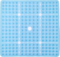ENKOSI Square Shower Mat 27x27 inch - Anti Slip Bathroom Shower Stall Mats for Shower Floors - Non Slip Square Bath Mat with Strong Secure Suction Cups and Drain Holes in Middle (Clear Blue 27x27)