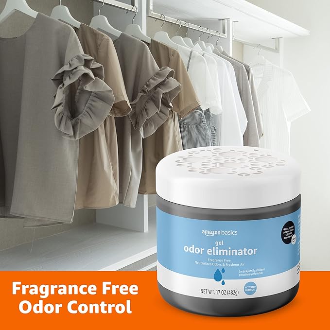 Amazon Basics Odor Eliminator, Gel, Activated Charcoal | Fragrance Free | 17 Oz | Pack of 2