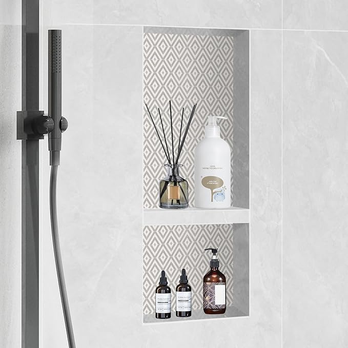 VEVOR Shower Niche Insert Tile Ready 16" x 32", Double Shelf Niche for Shower Wall Bathroom for Shampoo and Toiletry Storage, Black