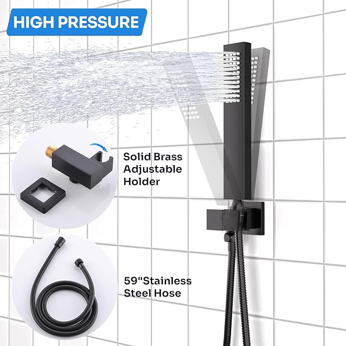 Enga Dual Head Shower System with Body Jets (Eco-Performance) 12 Inch Ceiling Mount Shower Head with 6 Inch Wall Mount Shower Head Shower Faucet Set, Matte Black