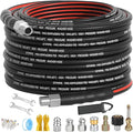 Sewer Jetter Kit for Pressure Washer 50FT, Drain Cleaner Hose 1/4 Inch NPT, NPT Corner Swivel and Push Button Nose Sewer Jet Nozzle Wrenches Gloves Waterproof Tape Pearl Brooch,5800PSI