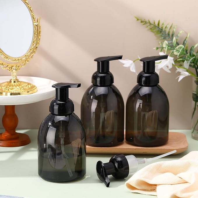 Uiifan 16 Pcs 17 oz Black Foaming Soap Dispenser Refillable Foam Pump Bottle Liquid Plastic Container for Kitchen Bathroom Commercial Concentrated or Regular Shampoo Body Wash Dish Liquid Soap
