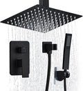 12 Inch Shower Faucet Set Ceiling Mount, High Pressure Rainfall Shower System, Square Rain Shower Spray Combo Luxury Shower Fixtures Matte Black
