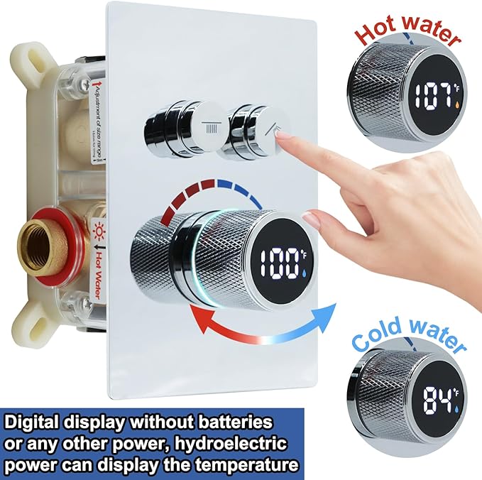 Digital Display Shower Valve Shower Valve 2 Way Shower Diverter Valve Shower Mixing Valve Can Use All the Time Polished Chrome