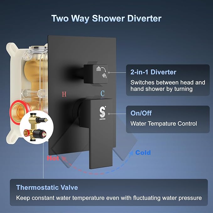 SR SUN RISE 12 Inch Slide Bar Shower Faucet Luxury High Pressure Shower Heads and Handheld Spray Combo Set Wall Mounted Shower System Included Valve and Trim Kit, Matte Black