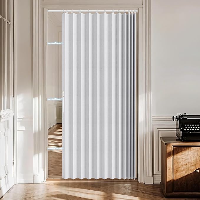 Accordion Door Curtain Set - 100% Blackout, with Curtain Rod Included, for Bedroom Privacy Protection (White-53 W x 78" L+Rod)