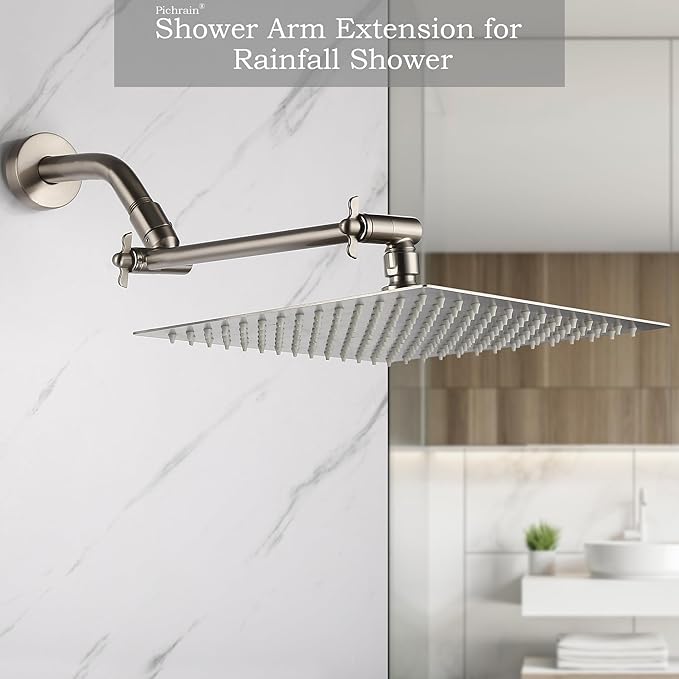 Shower Head Extension Arm, Adjustable Shower Head Arm Extender with Locking Set Screw, G1/2 Connector for Fixed/Rain/Handheld Showerheads, Easy Installation (Brushed Nickel, 10 Inch)