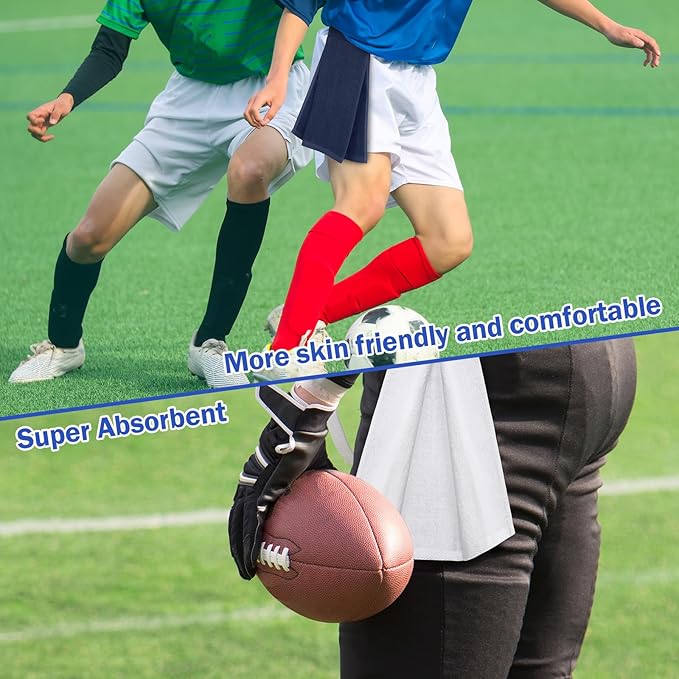 Shimeyao 2 Pcs Cotton Sports Football Towel with Closure Pitching Football Sweat Towel for Sports Gym Men Women Accessories(Dark Blue, White, Various)