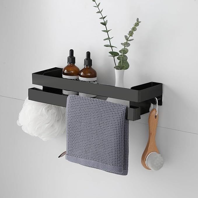 No Drilling Shower Caddy Rustproof Bathroom Organizers and Storage Large丨Wall-Mounted Shelves丨Stainless Steel Shower Rack for Bathroom Decor & Storage - Black