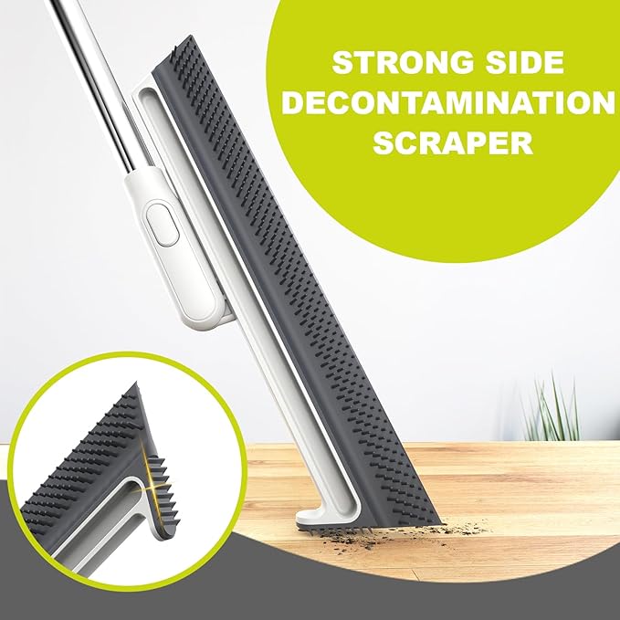 Squeegee Broom for Floor, Floor Squeegee for Concrete and Tile Cleaning, Floor Scrubber with Long Handle for Bathroom, Kitchen, Shower, Tile, Pet Hair, Fur, Foam Cleaning