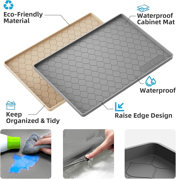 Silicone Under Sink Mat 31" x 22", kitchen Essentials and Gadgets, Shelf liner and Cabinet Protector, Home Organizers and Storage, Waterproof Bathroom Tray