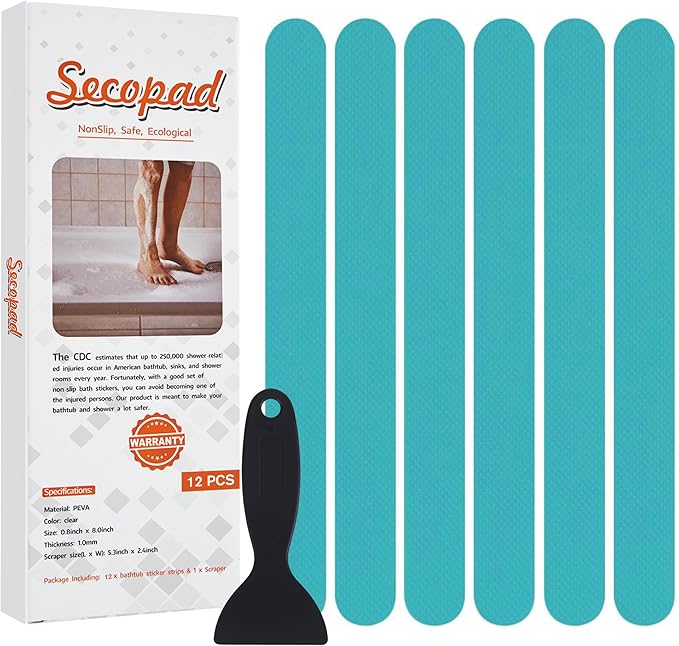 Anti Slip Shower Stickers, Safety Bathtub Strips Adhesive Decals with Premium Scraper for Bath Tub Shower Stairs Ladders Boats (Blue)