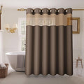 Inhousolu No Hook Shower Curtain with Snap in Fabric Liner Set Waffle Weave 230GSM Weighted Hem, Waterproof & Washable Bathroom Curtain Spa Luxury with Mesh Top Window 72" W x 72" L Brown