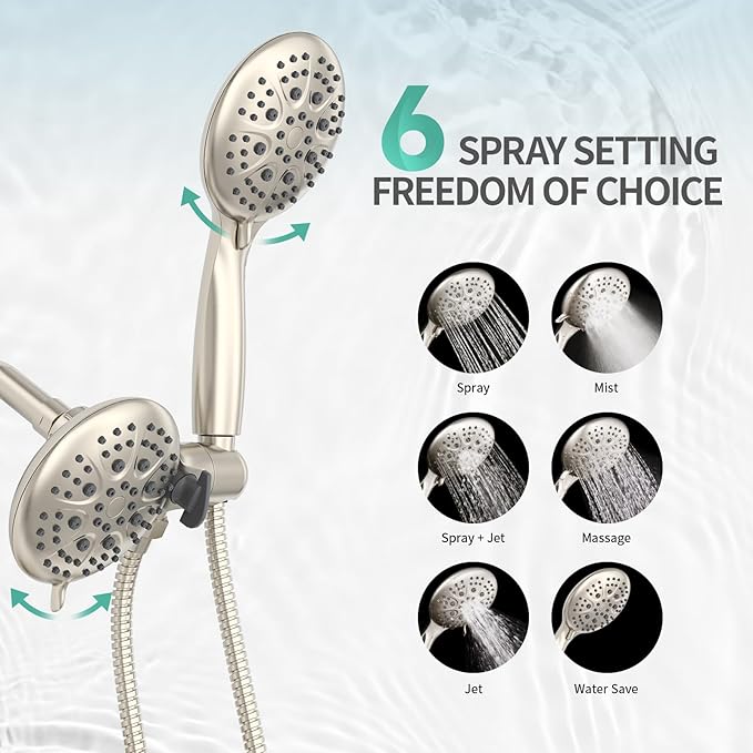 SR SUN RISE Shower System with Tub Spout Rain Shower Tub Set, High Pressure 35-Function Dual 2-in-1 Shower Combo Faucet with Valve, Patented 3-Way Water Diverter in Brushed Nickel (Valve Included)