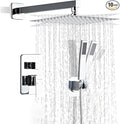 12 Inch Polished Chrome Shower Faucet Set with Rain Shower Head and Handheld Spray, Wall Mounted Rainfall Shower Head with Handheld Combo, Bathroom luxury Shower System with Valve and Trim