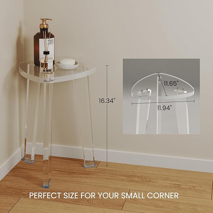 Acrylic Corner Shower Stool for Shaving Legs 11.65" D X 11.94" W X 16.34" H, Heavy Duty Shower Foot Rest, for Inside Shower, Waterproof Non-Slip