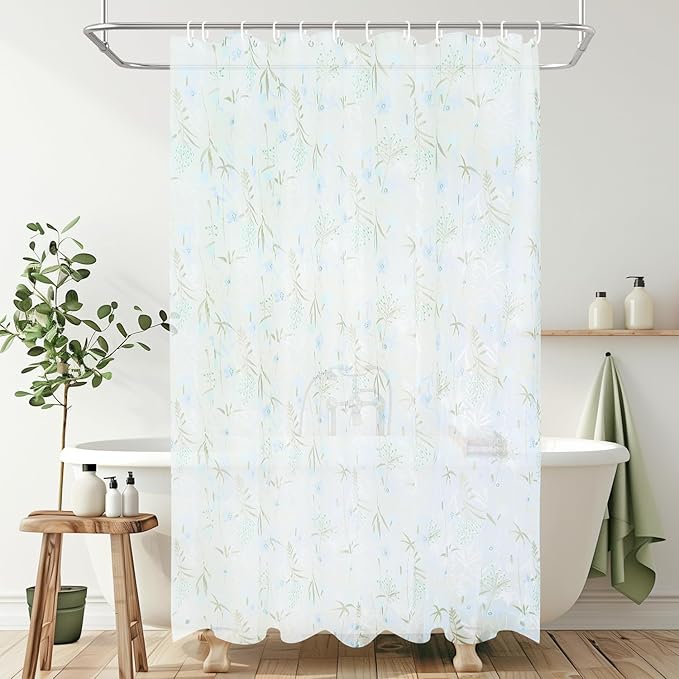 PEVA Shower Curtain, 72 x 72 Water Repellent Premium Bathroom Shower Curtain with 3 Magnetic Weights for Shower Stall, Bathtubs (Flower-1)