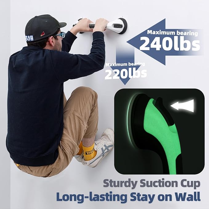 Grab Bars for Bathtubs and Showers Glow in The Dark, 17 inch Suction Grab Bar, Shower Handle Safety Grip Handrail for Seniors and Elderly, Removable Waterproof No Drilling, Black