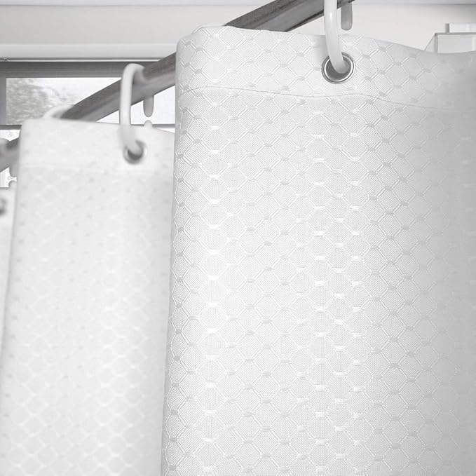 AooHome Extra Long 72x86 Inch Shower Curtain, Fabric Waffle Weave Decor Bath Curtain with Hooks, Weighted Hem, Heavy Weight, Water Repellent, White, 72 Width by 86 Height Inch