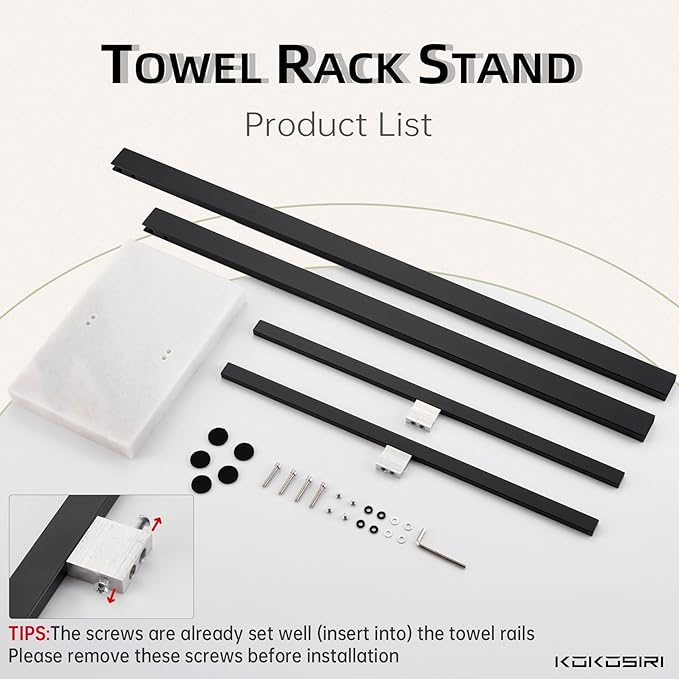KOKOSIRI Bathroom Towel Racks 2-Tier Standing Towel Bars with Marble Base, Stainless Steel Freestanding Towels Holder, Thicken Steady Design, Matte Black THS0003-BK