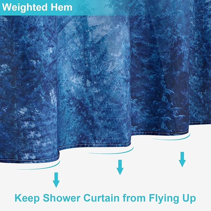 ORTIGIA 84 Inch Extra Wide Blue Misty Forest Shower Curtain for Bathroom, Nature Woodland Shower Curtain Set with Hooks, Decorative Pine Tree Fog Magic Bath Curtain, Waterproof Fabric, 84x72