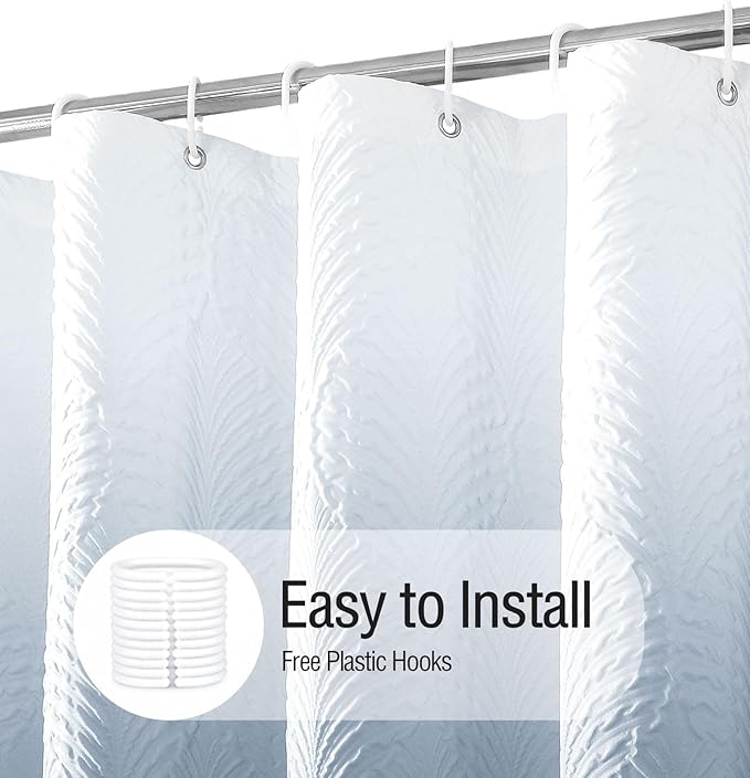 Gibelle Ombre Blue Shower Curtain for Bathroom, 3D Embossed Textured Fabric Shower Curtain, Modern Farmhouse Chic Soft Cloth Shower Curtain Set with Hooks, 72x72