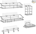 Nieifi Shower Caddy Shelf with Hooks Storage Rack Organizer Adhesive Stainless Steel without Drilling for Bathroom, Lavatory, Washroom, Restroom, Shower, Toilet, Kitchen (Sliver, 5 Pack)