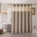 Inhousolu Extra Long No Hook Shower Curtain with Snap in Fabric Liner Set Waffle Weave 230GSM Weighted Hem, Waterproof & Washable Bathroom Curtain Spa Luxury with Mesh Top Window 72" W x 84" L Beige