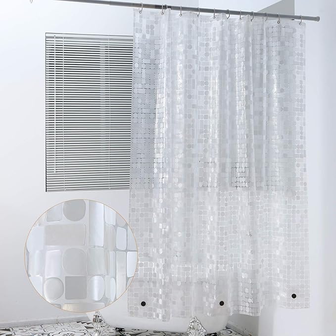 WELTRXE EVA Shower Curtain Liner Waterproof, Clear 8G Heavy Duty Plastic Shower Curtain Liner with Magnets for Bathroom Shower Stall, Bathtubs, Thick Liner Without Chemical Smell, 72 x 72,12 Hooks