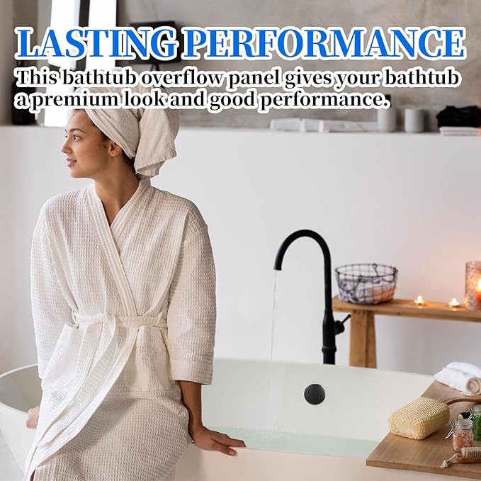 Black Tub Overflow Cover, 3-1/8" Universal Two-Hole Tub Bathtub Drain Cover Two Hole Bathtub Overflow Drain Covers Plate with Two Matching Screws Stainless Steel 2 Hole Bathtubs Covers Faceplate