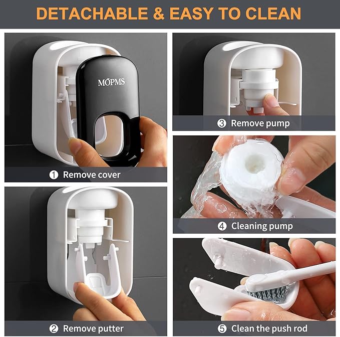 MOPMS Toothpaste Dispenser Wall Mounted for Bathroom Automatic Toothpaste Squeezer for Kids and Adult (Black-1Pcs)
