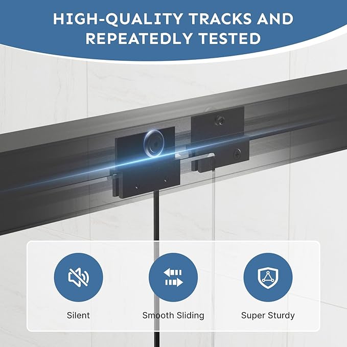 60" x 72" Frameless Sliding Shower Door, 6mm (1/4") Tempered Glass, Heavy-Duty 304 Stainless Steel Rollers & Handle, Adjustable 56-60" Width, No-Leak F-Type + Bubble Seals