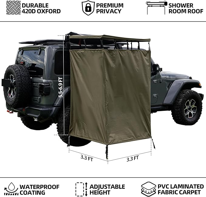 Vehicle Side Shower Room with Roof, 3.3ft x 3.3ft Privacy Shelter Restroom, Car Side Shower Room, Portable Shower Tent for Camping