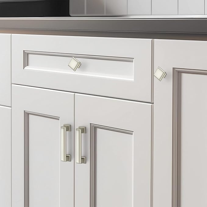 Ravinte Hardware 10 Pack Kitchen Cabinet Pulls Square Drawer Single Hole Handles Brushed Nickel for Cupboard Gold Dresser Solid