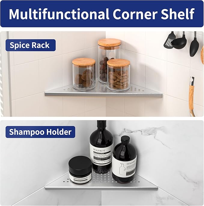 Corner Shower Shelf, 304 Stainless Steel 10" Brushed Recessed Shelf for Bathroom, Grout in Shelf for Tiled Wall