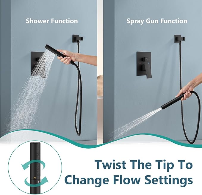 Aolemi Shower Faucet Set, High Pressure Shower System with 2-in-1 Handheld Sprayer, Wall Mount Fixture Combo with Rough-in Valve, 12 Inch Shower Head, Matte Black