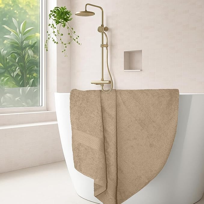 RIVERSIDE 100% Ring Spun Cotton Large Bath Towels Set of 4, 27 x 54 Inches – Quick Dry, Soft & Highly Absorbent Towels for Shower & Bathroom – Luxury 600 GSM Towels for Home, Spa, Gym, Hotel, Tan