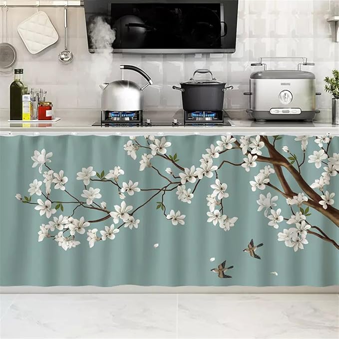 SK Studio Short Curtains for Kitchen, Cabinet Shelf Dust-Proof Blackout Tier Cafe Curtain Under Sink Skirt for Bathroom Laundry Room Style 1, 27.6" W x 27.6" H