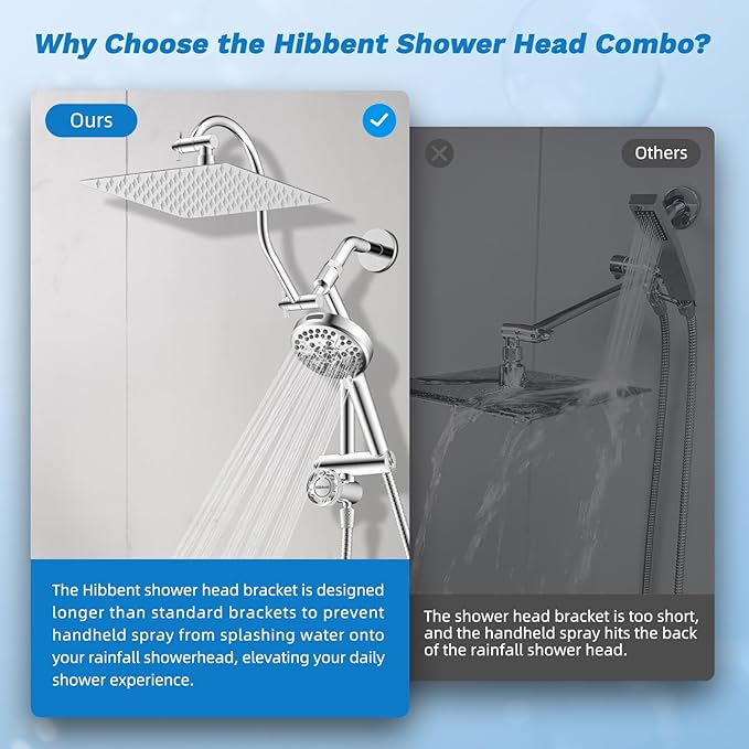 Hibbent cUPC Certified All Metal 10" Rainfall Showerhead Combo, High Pressure Shower Head with 10-Spray Mode Handheld, Innovative 4-way Diverter with Pause Mode, 71'' Shower Hose and Holder, Chrome