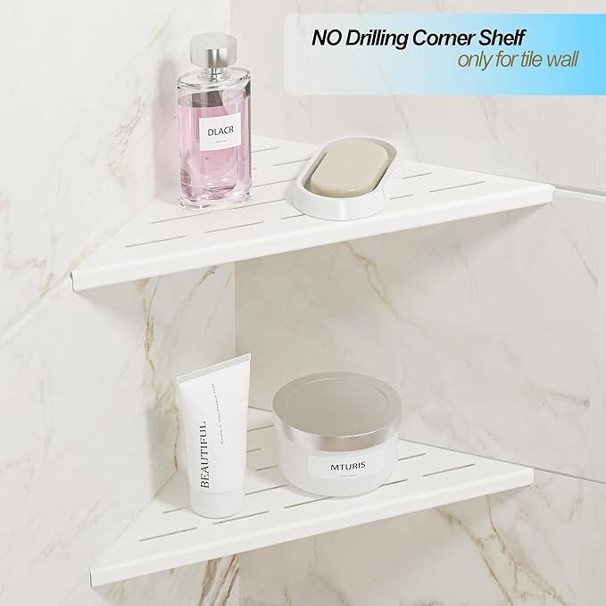 Neodrain 10 Inch Golden Corner Wall Shelf Set of 2, Floating Corner Shelves for Wall, 304 Stainless Steel Shower Storage Shelves for Bathroom,No Drilling