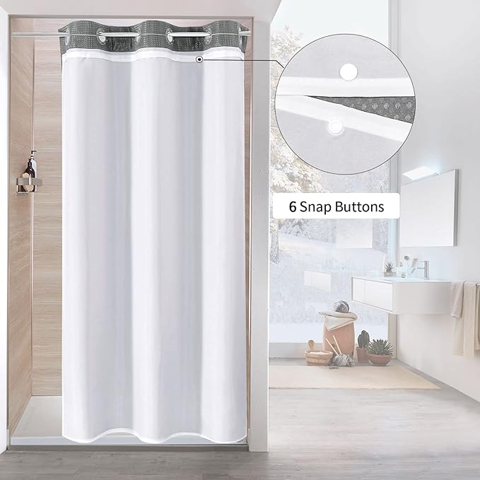 MitoVilla Black Waffle Small Stall Shower Curtain Liner Set 36 x 74, No Hooks Required Half Size Narrow Fabric Shower Curtain Set with Snap-in Liner for Modern Farmhouse Bathroom Decor