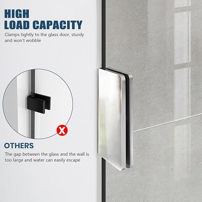 Frameless Shower Door, 36" W ×78" H Fixed Shower Glass Panel with Clamps, 3/8" (10mm) Glass Shower Doors, Clear Tempered Bathroom Shower Screen in Polished Chrome Finish