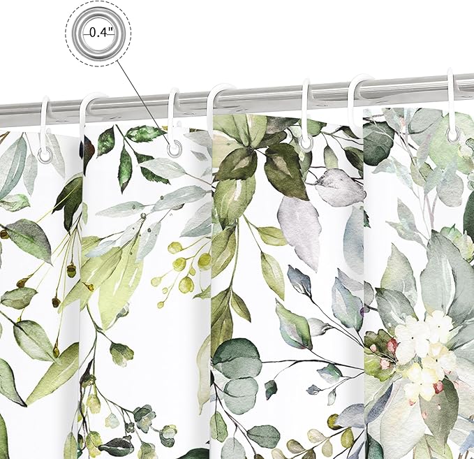 Gibelle Extra Long Shower Curtain 72 x 84, Tall Sage Green Floral Fabric Shower Curtain, Watercolor Plant Eucalyptus Leaves Bathroom Curtains Shower Set