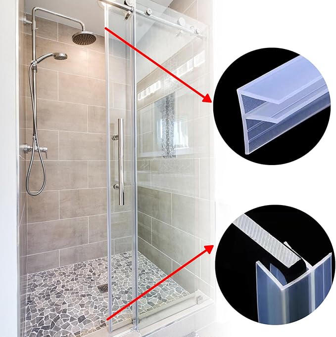 Frameless Soft Shower Door Sweep Seal Drip Rail, Glass Shower Silicone Door Seal Strip,Weatherproof Silicone Seal Fit for Glass (F Type, 8mm (5/16"))