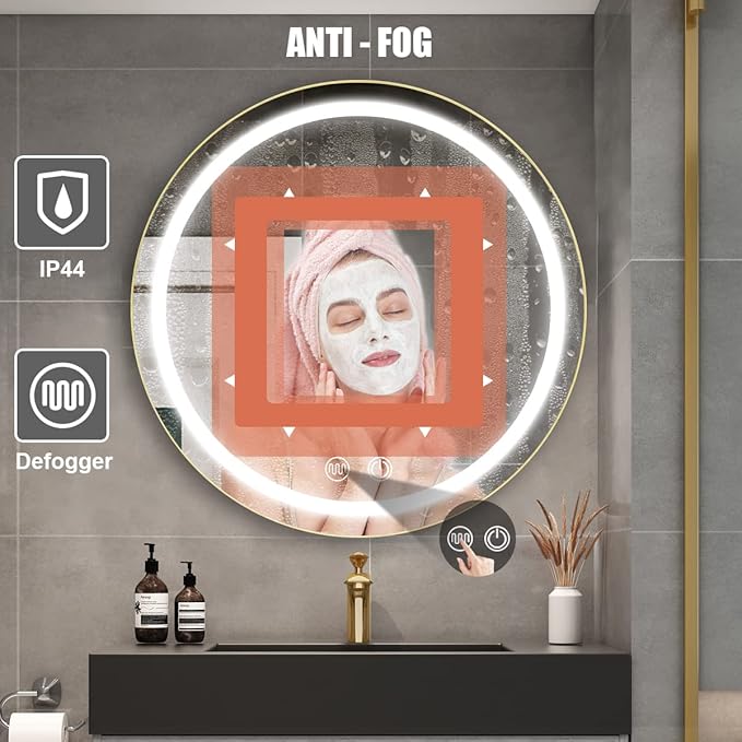 26inch Round Medicine Cabinet with Lights,Led Medicine Cabinet with Defogger,Illuminated Mirror Cabinet for Bathroom,Dimmable,Anti-Fog,3000k-6500K Color Temperature