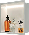 Shower Niche 12"x12" ，Lighted Niche for Shower Wall Stainless Steel Waterproof Shelf，Shower Lighting with Bathroom Storage ，Matte White （ 12"x 12"）