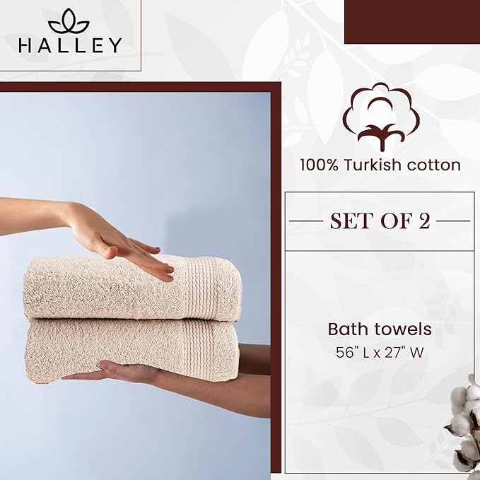 HALLEY Turkish Cotton Towels (Pack of 2) Bath Towels Super Soft Highly Absorbent 100% Cotton Towels for Bathroom and Kitchen for Mother’s Day (Ivory White)